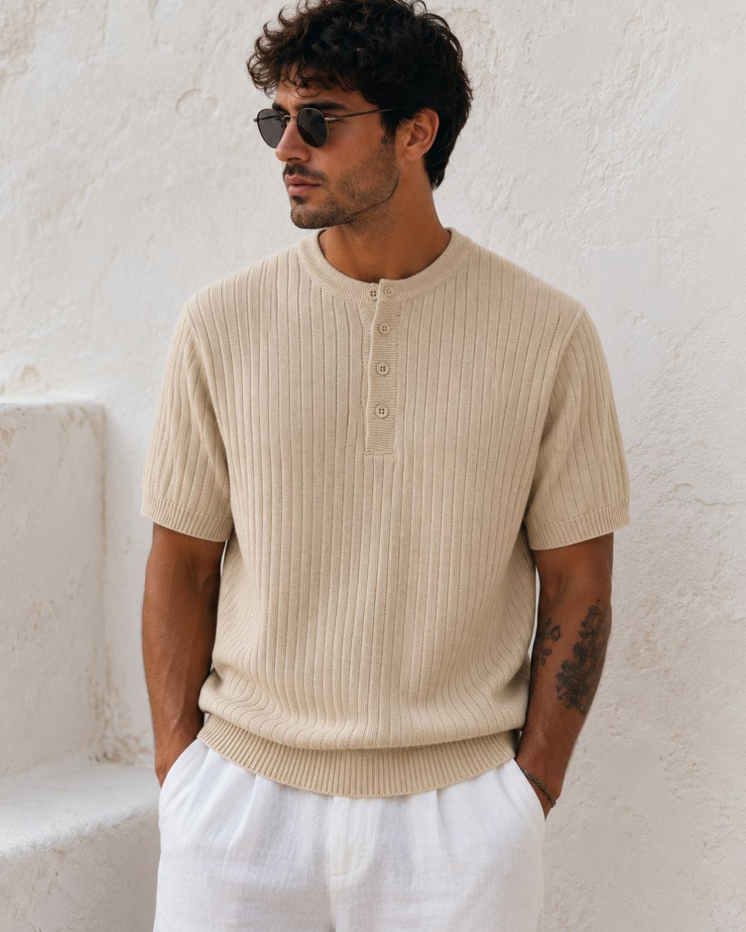 Serafino a costine beige in maglina