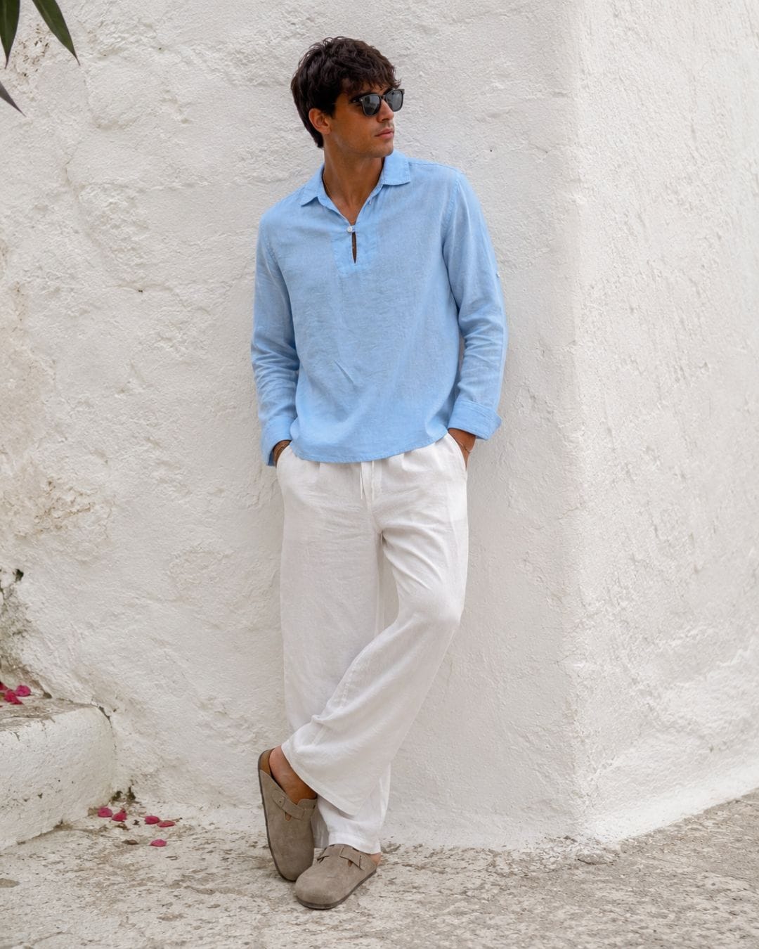 Camicia Collo Cubano Celeste (100% Lino)