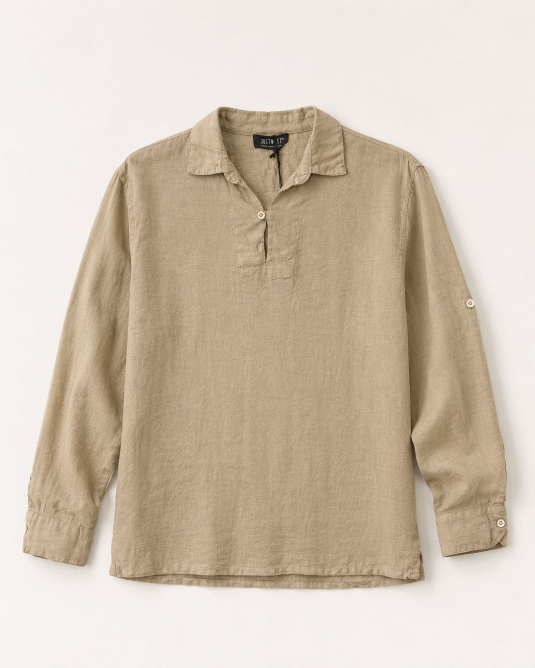 Camicia Collo Cubano Cammello (100% Lino)