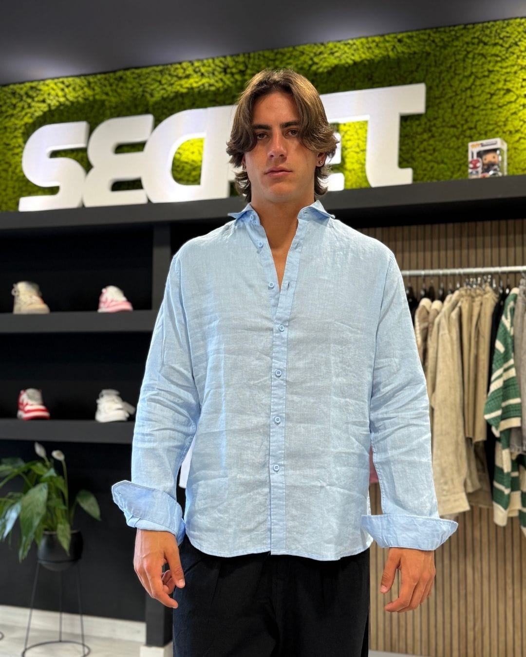 Camicia Puro Lino Celeste