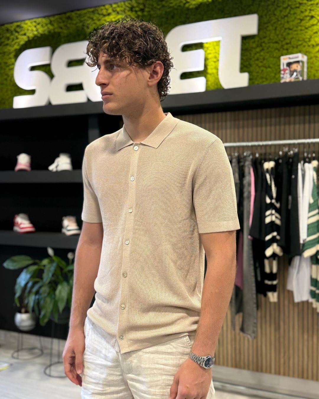 Camicia in filo beige