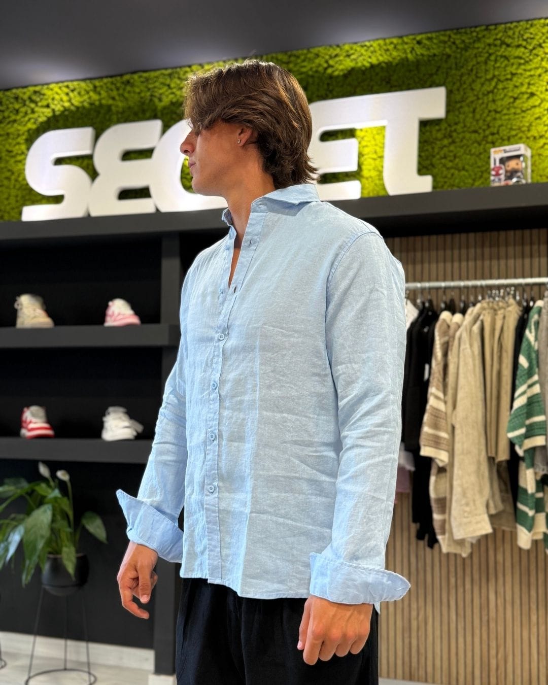 Camicia Puro Lino Celeste
