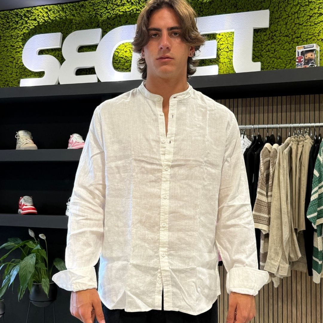 Camicia Coreana Puro Lino Bianca