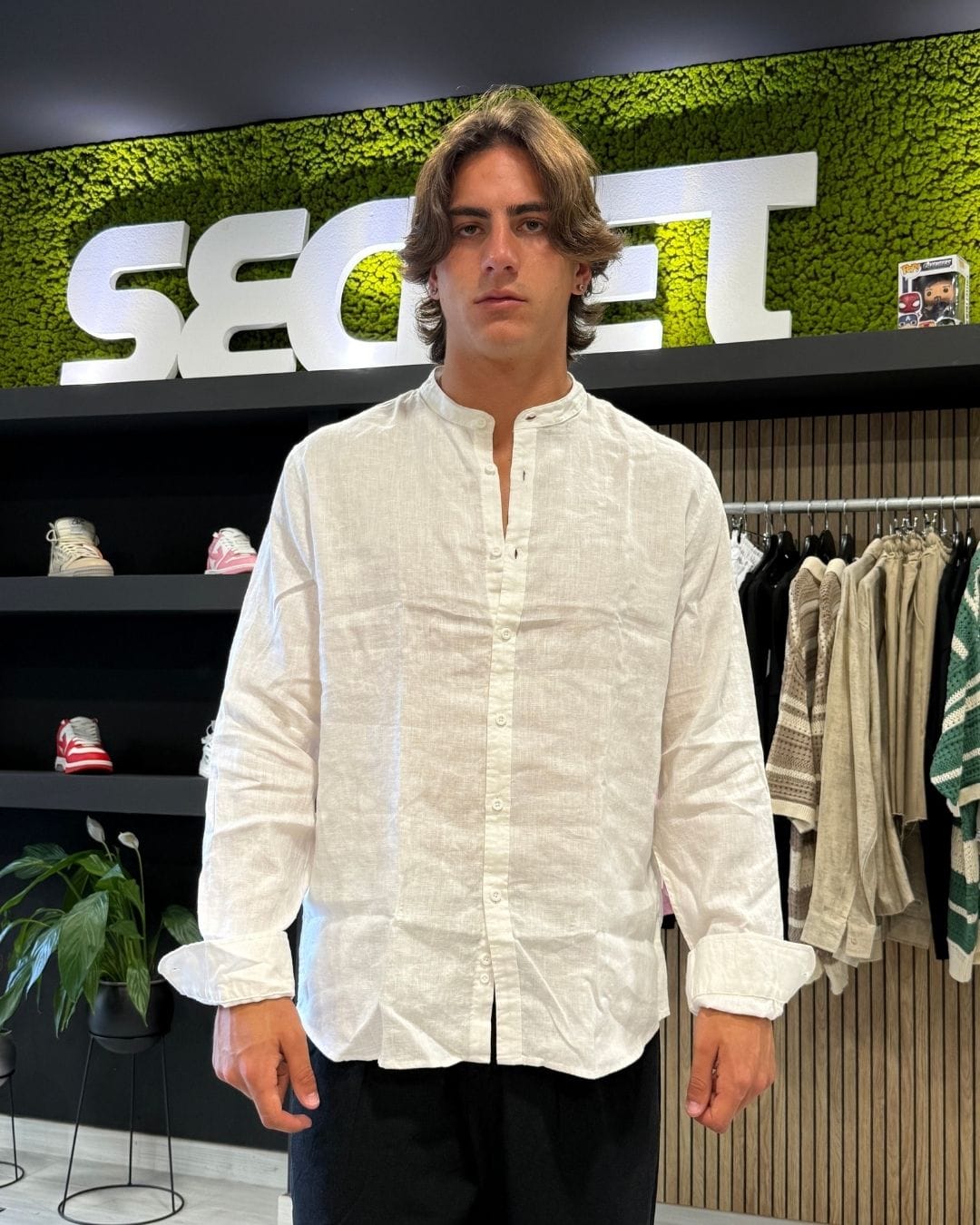 Camicia Coreana Puro Lino Bianca