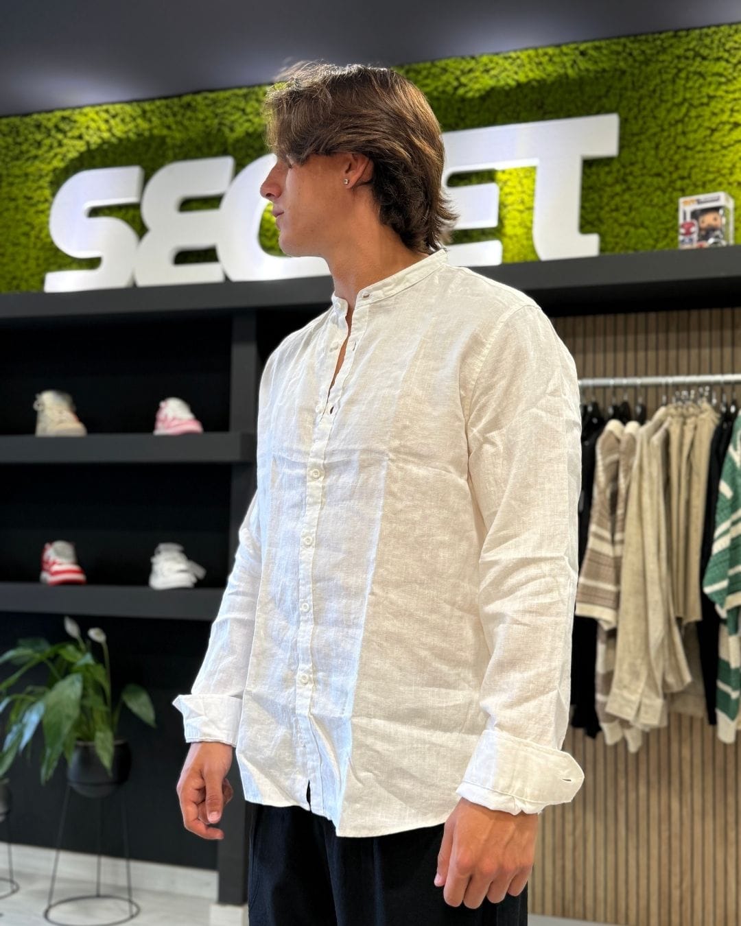 Camicia Coreana Puro Lino Bianca