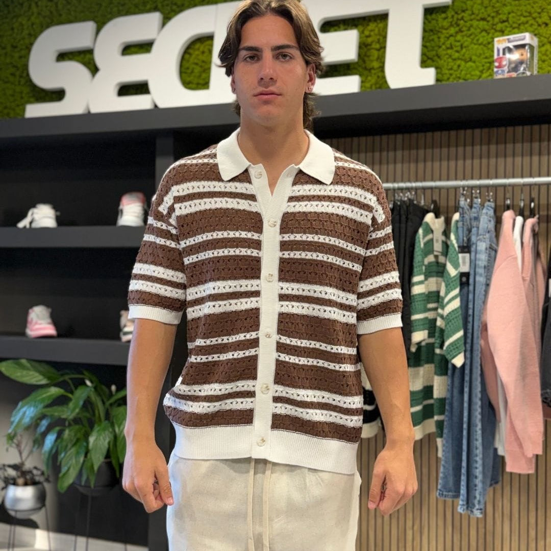 Camicia Bahamas Coffee & White