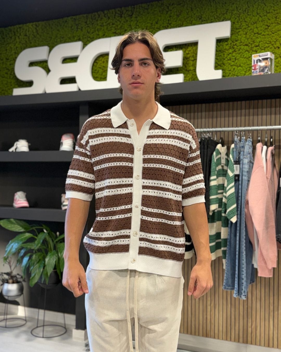 Camicia Bahamas Coffee & White