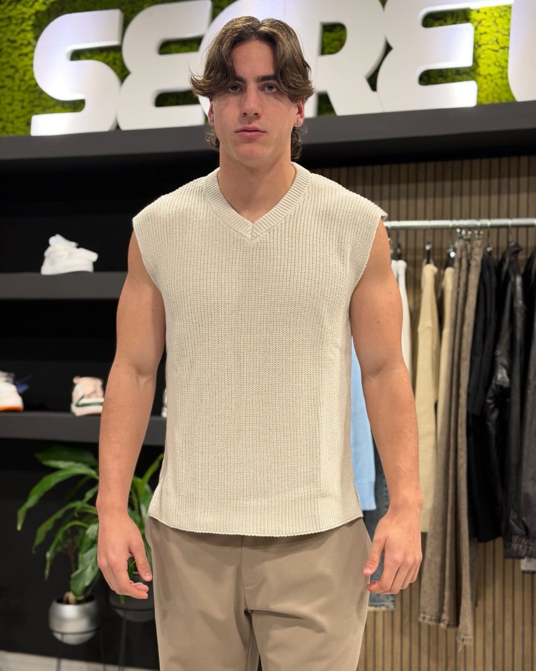 Gilet a maglia scollo a V white