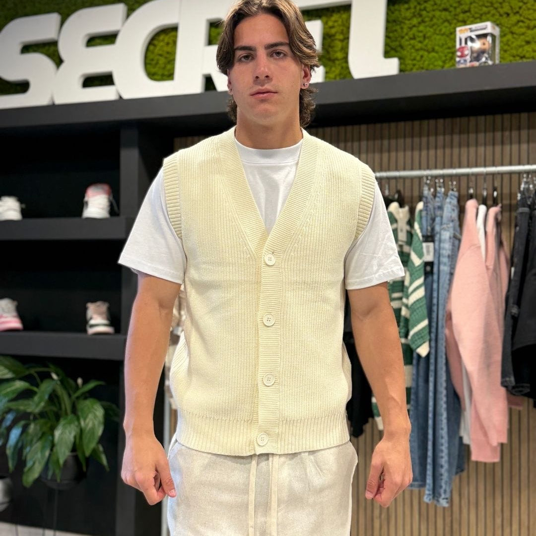 Cardigan smanicato cream