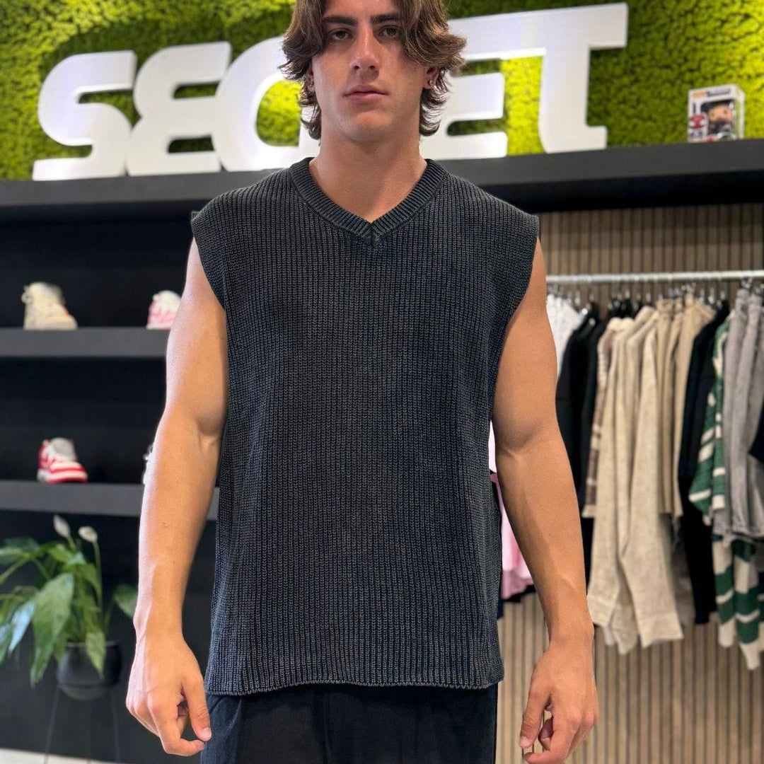 Gilet a maglia scollo a V black washed