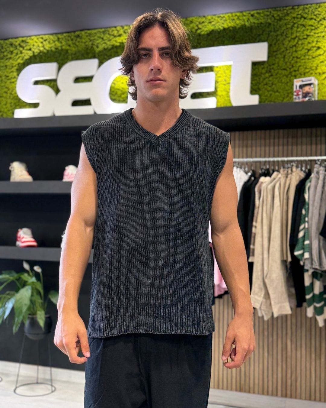 Gilet a maglia scollo a V black washed