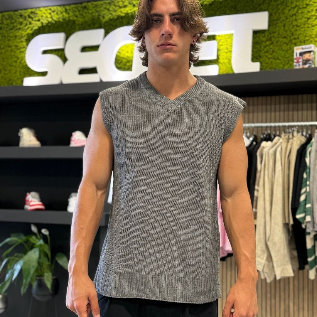 Gilet a maglia scollo a V dark grey washed