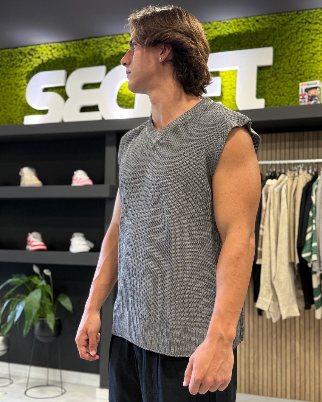 Gilet a maglia scollo a V dark grey washed