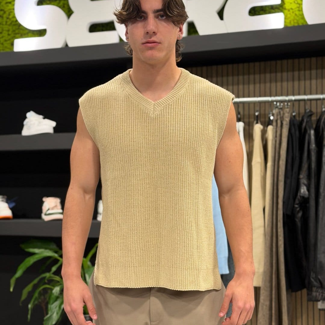 Gilet a maglia scollo a V beige