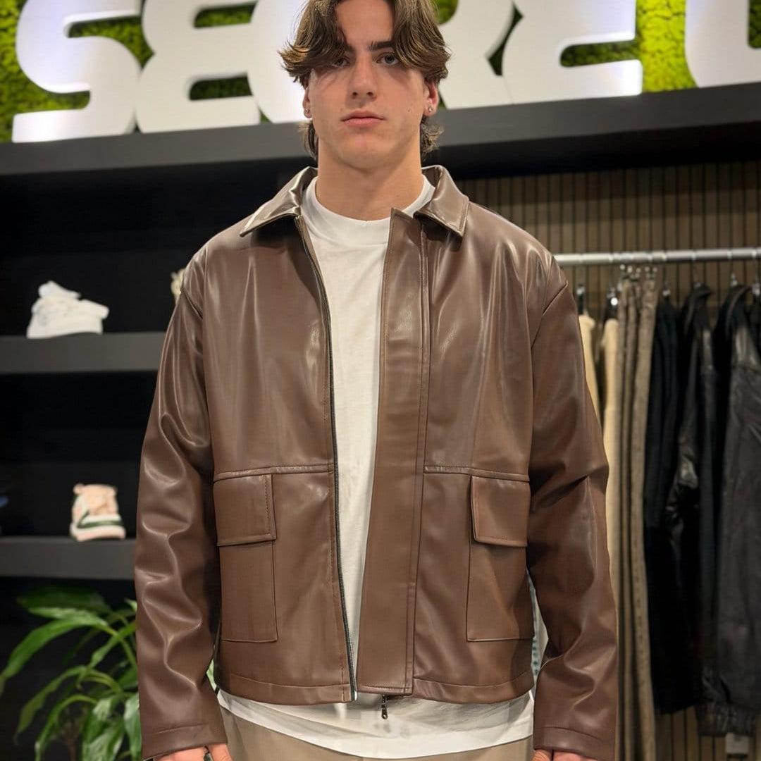 Giacca in ecopelle brown