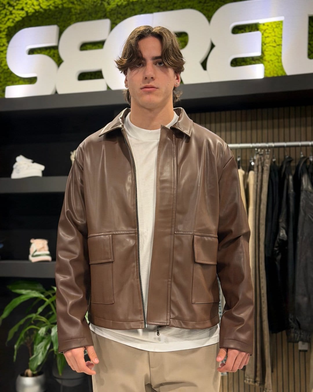 Giacca in ecopelle brown