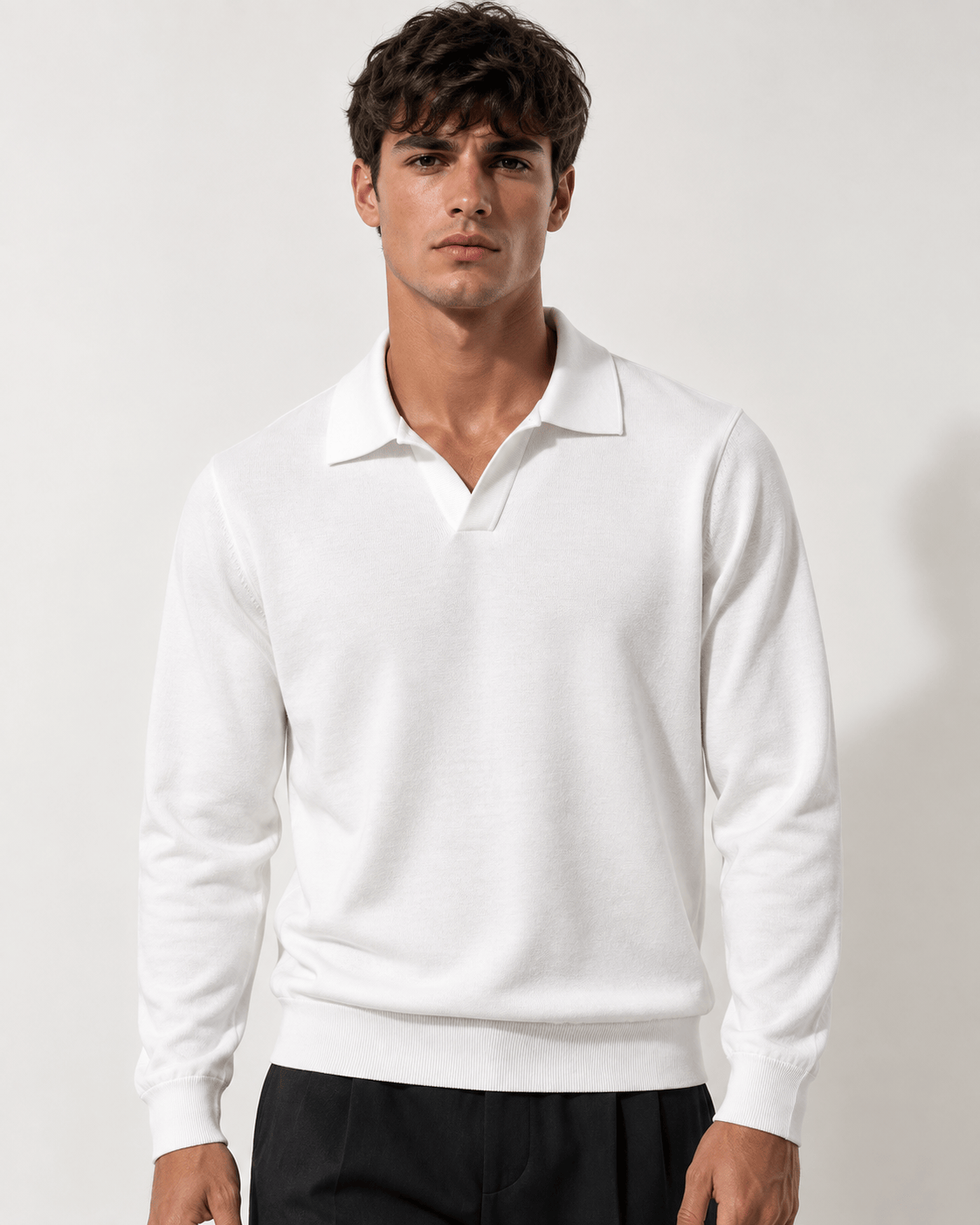 Polo manica lunga V white