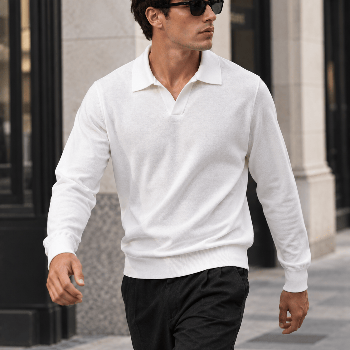 Polo manica lunga V white