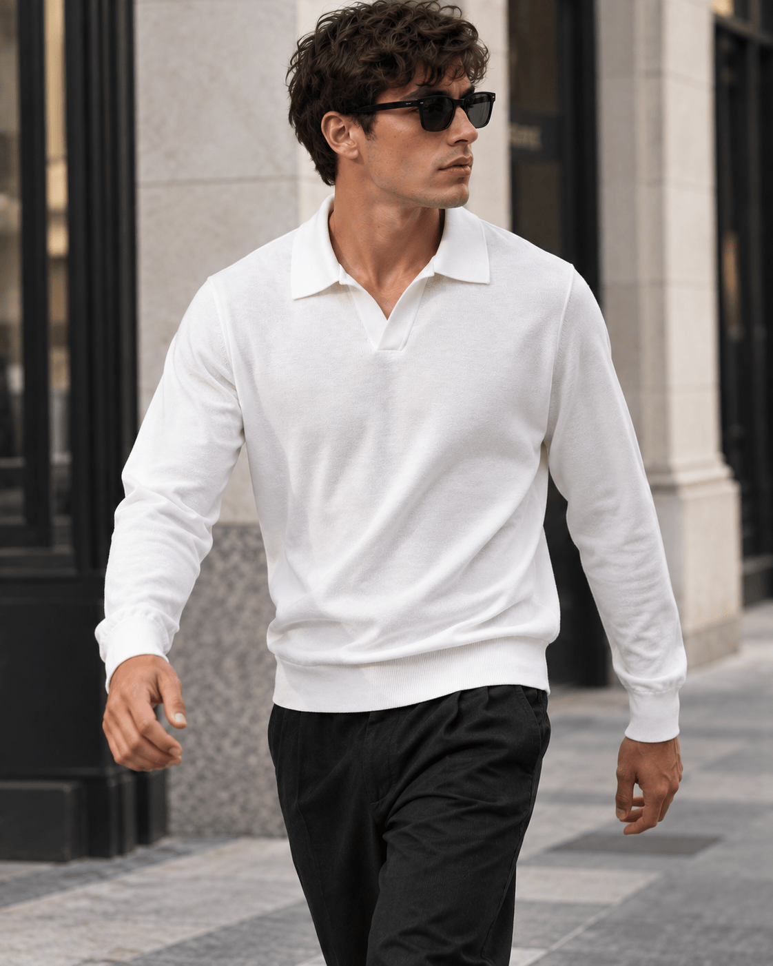 Polo manica lunga V white