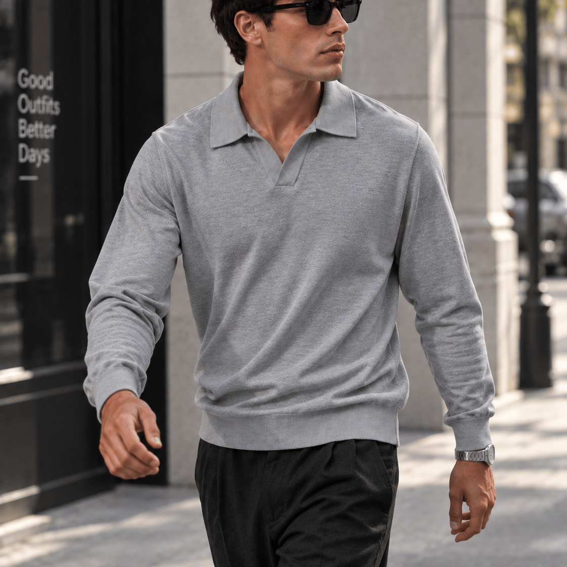 Polo manica lunga V grey