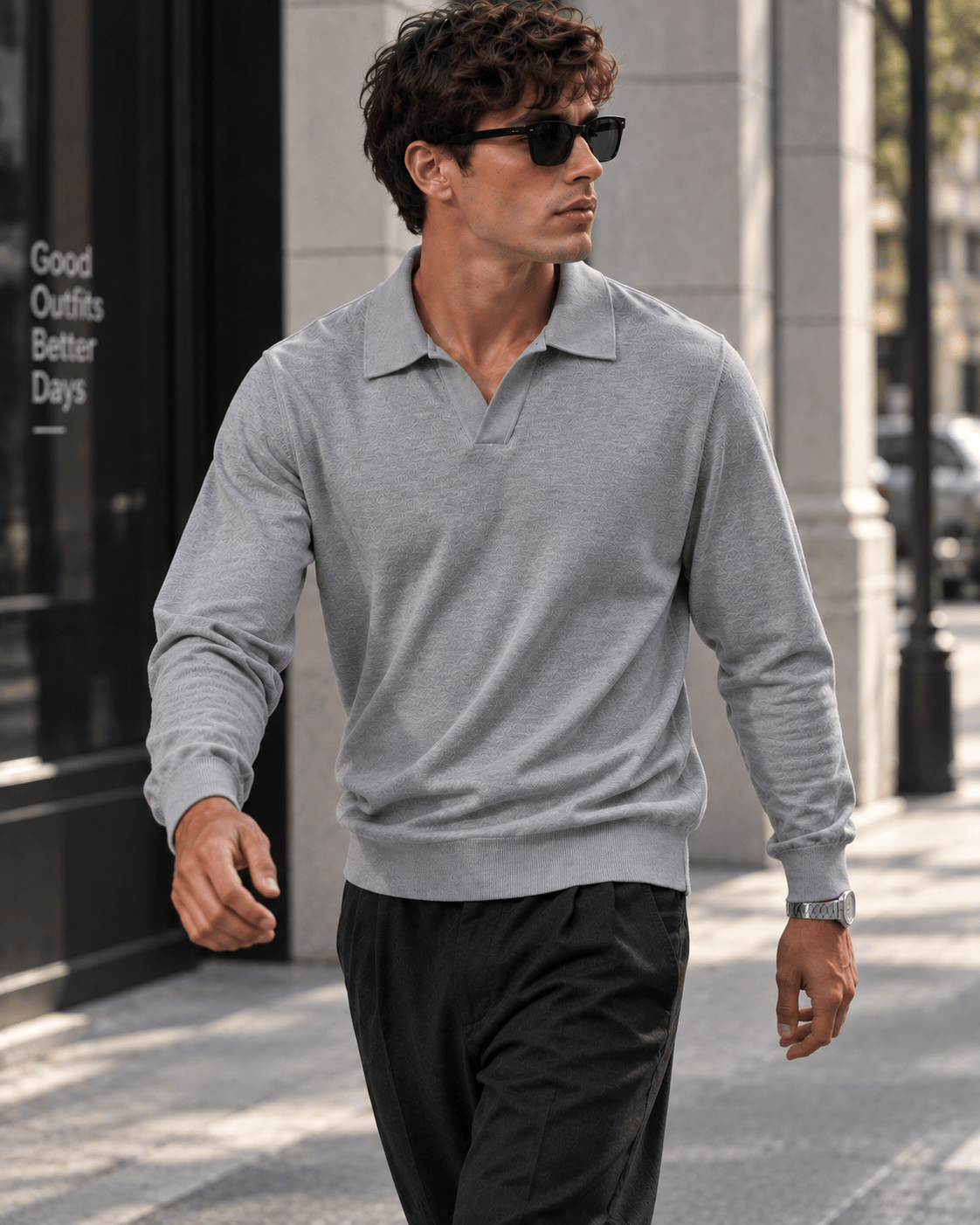 Polo manica lunga V grey