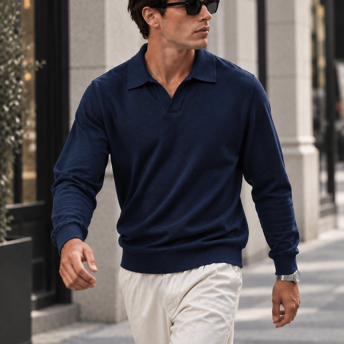Polo manica lunga V blue