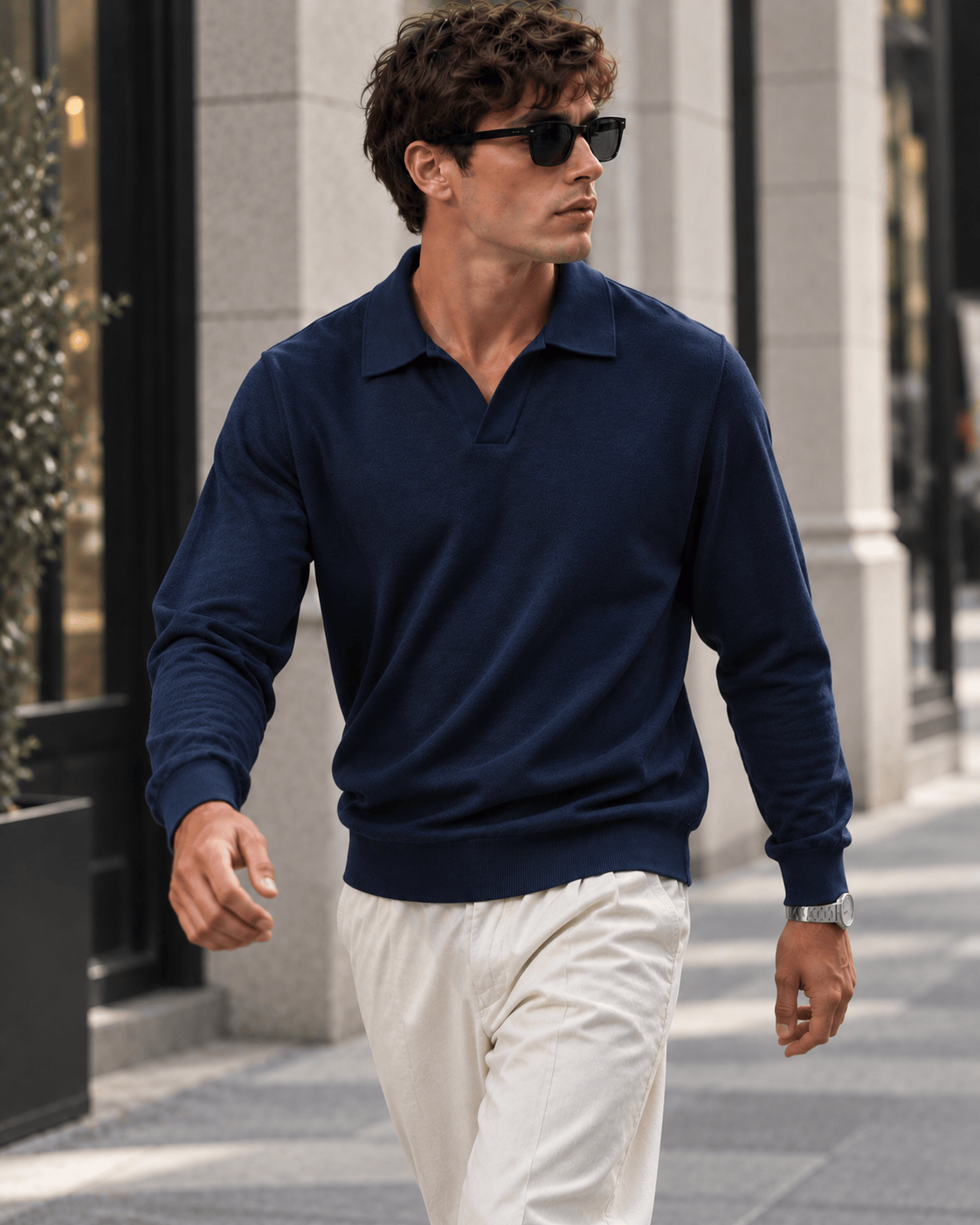 Polo manica lunga V blue