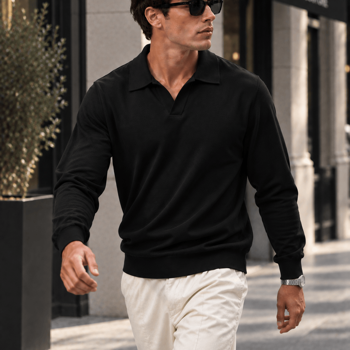 Polo manica lunga V black