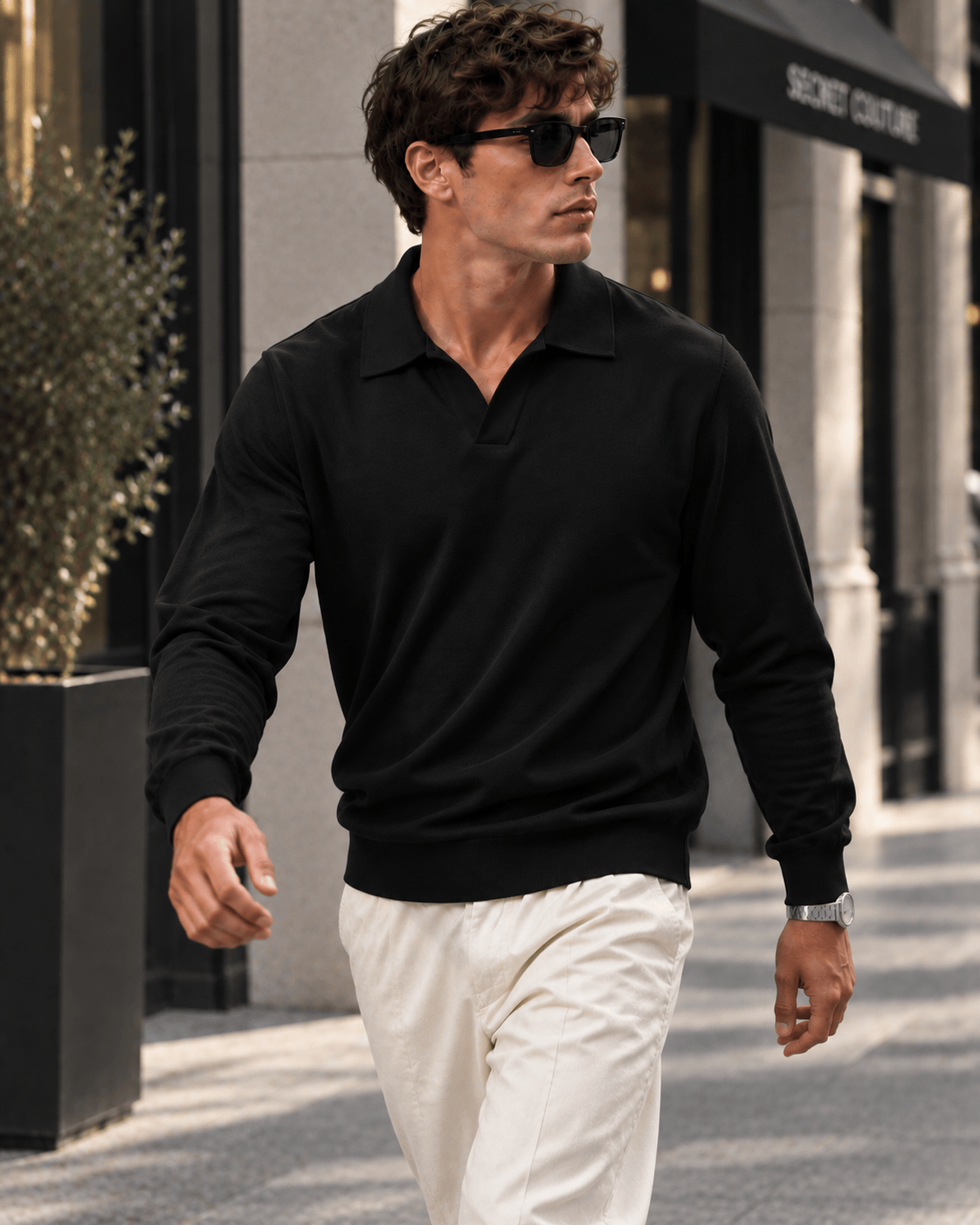 Polo manica lunga V black