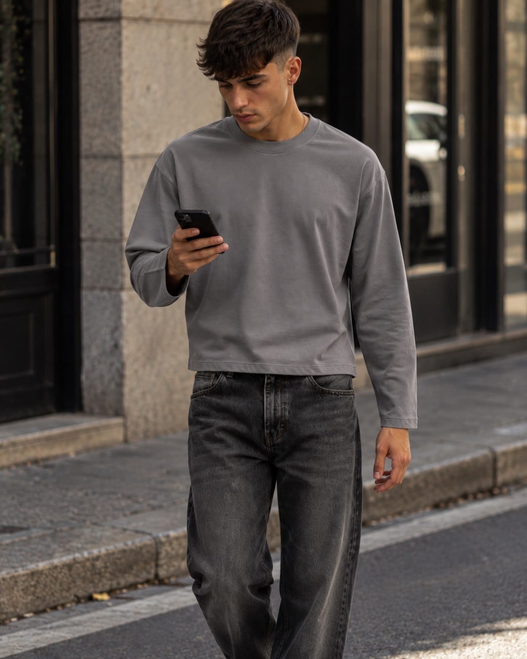 Longsleeve Basic Grigio